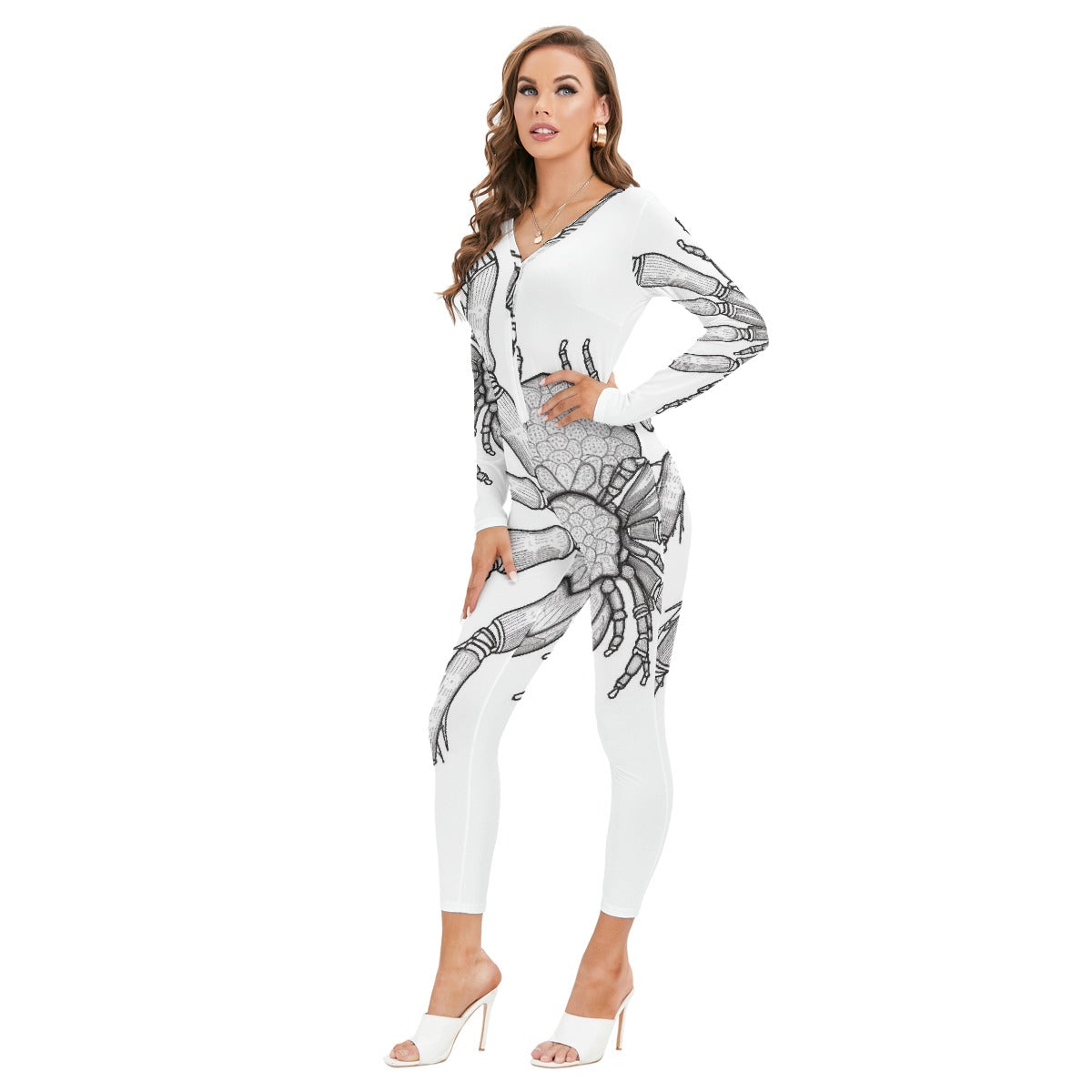 All-Over Print Women's Plunging Neck Jumpsuit
