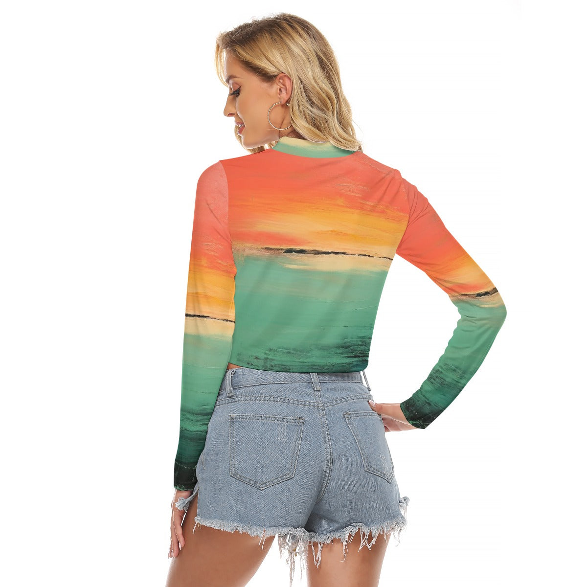 All-Over Print Women's Hollow Chest Keyhole Tight Crop Top