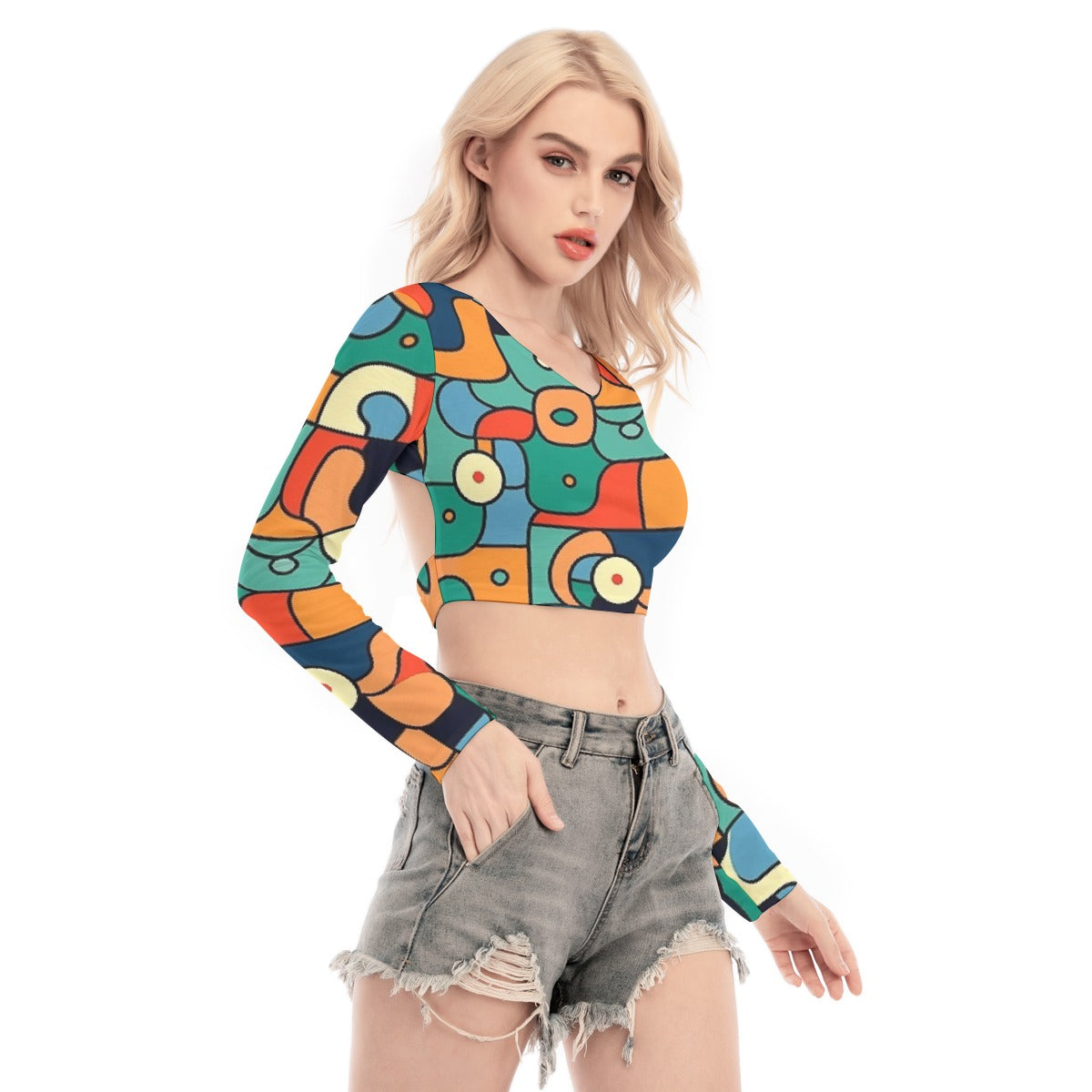 All-Over Print Women's Back Hollow T-shirt With Strap