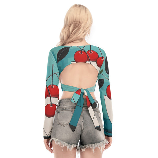 All-Over Print Women's Back Hollow T-shirt With Strap