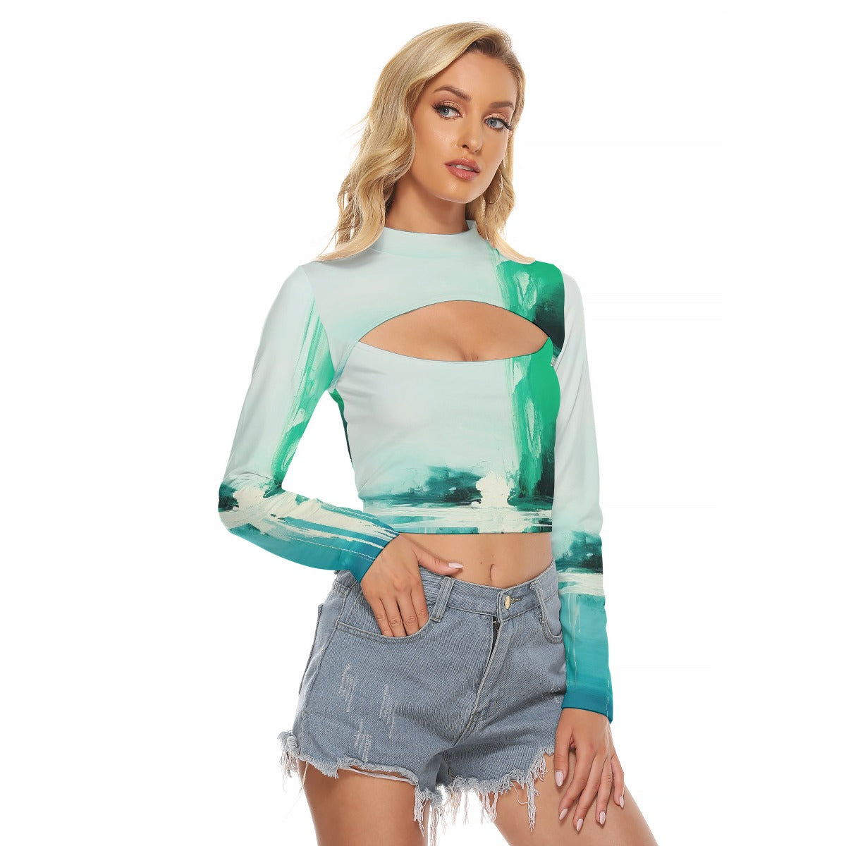 All-Over Print Women's Hollow Chest Keyhole Tight Crop Top