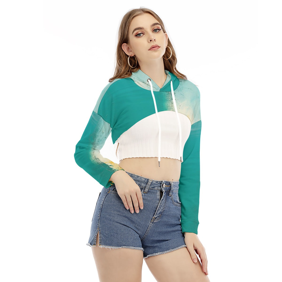 All-Over Print Women's Smock Short Hoodie With Long Sleeve