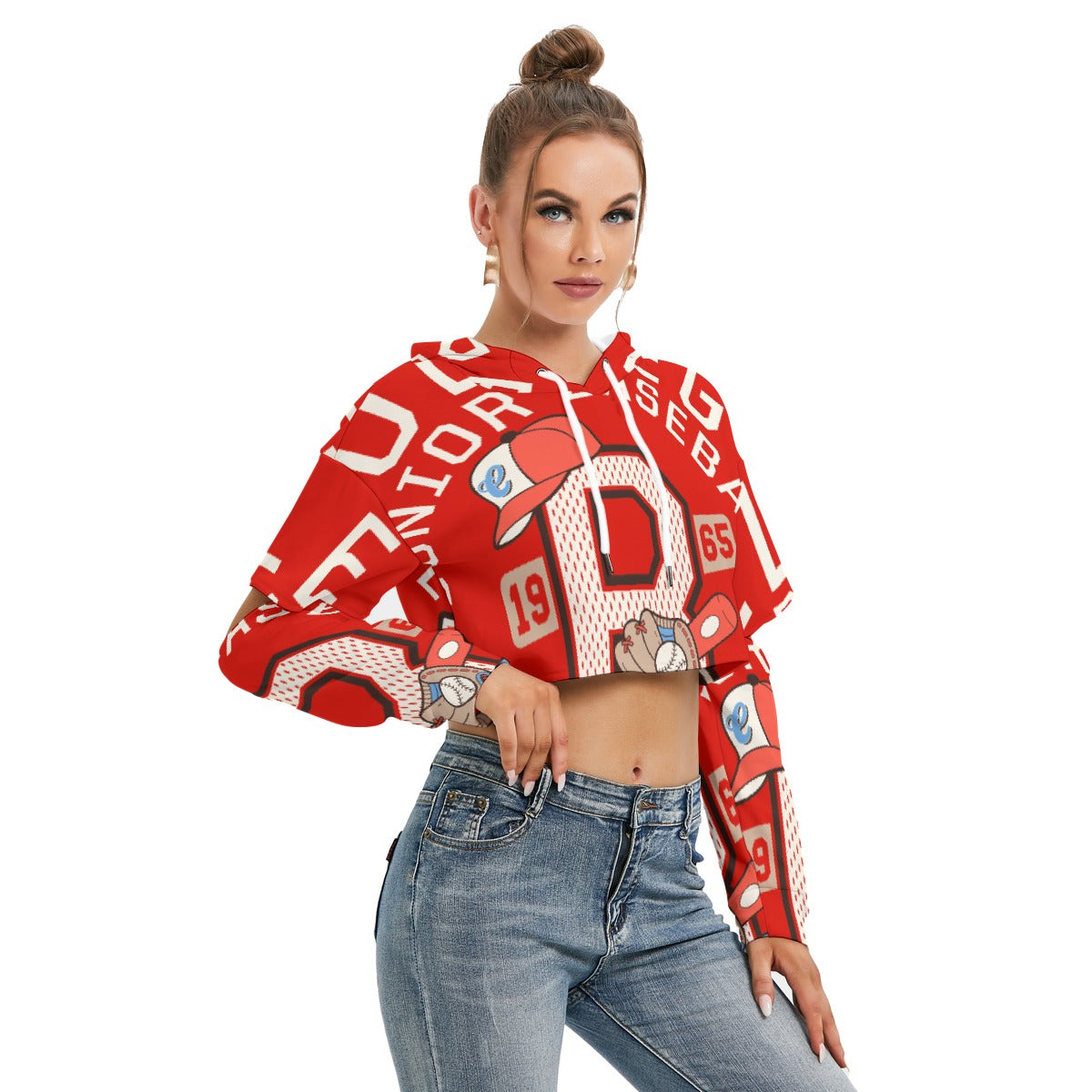 All-Over Print Women's Heavy Fleece Hoodie With Hollow Out Sleeve