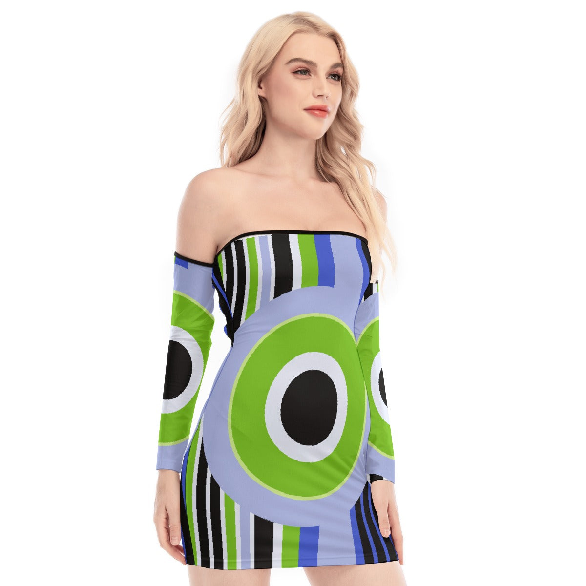 All-Over Print Women's Off-shoulder Back Lace-up Dress