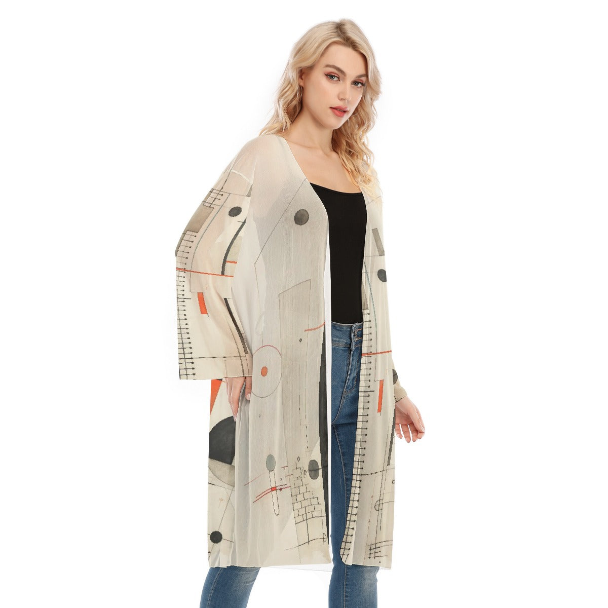 All- Over Print Women's Long Sleeve Mesh Cardigan