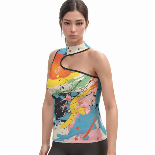 All-Over Print Women's Halter Sleeveless Asymmetrical Tank Top