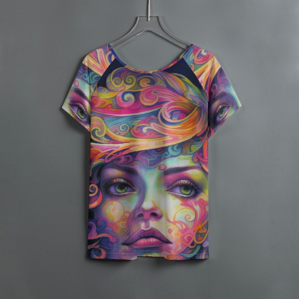 All-Over Print Women's Round Neck T-shirt With Raglan Sleeve