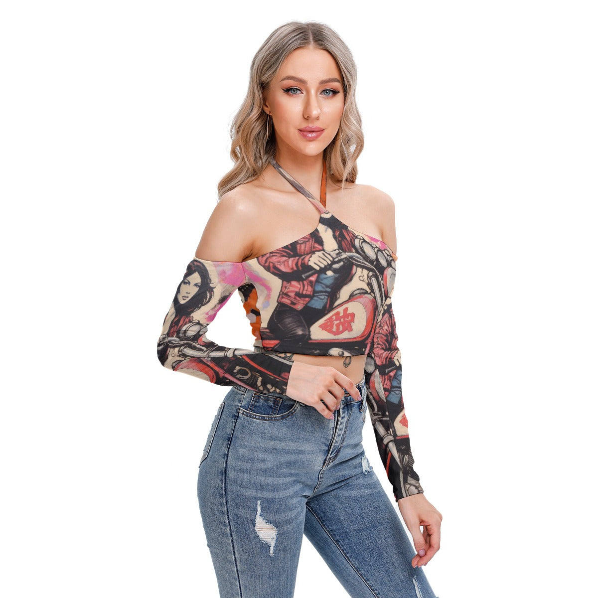 All-Over Print Women's Halter Lace-up Top
