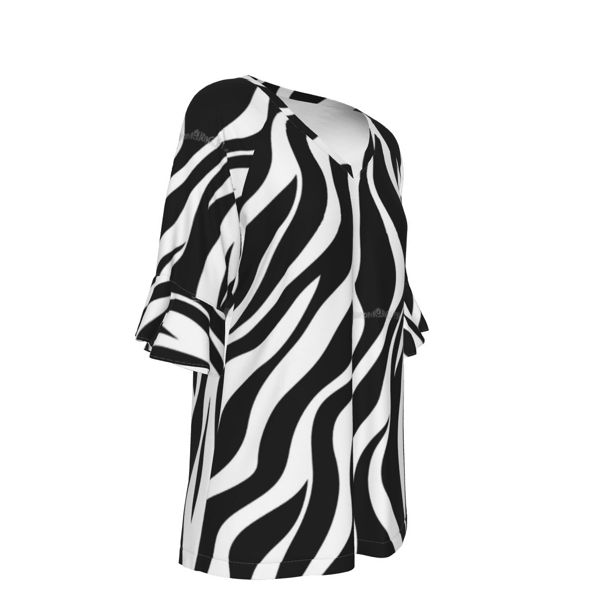 All-Over Print V-neck Women's T-shirt With Bell Sleeve