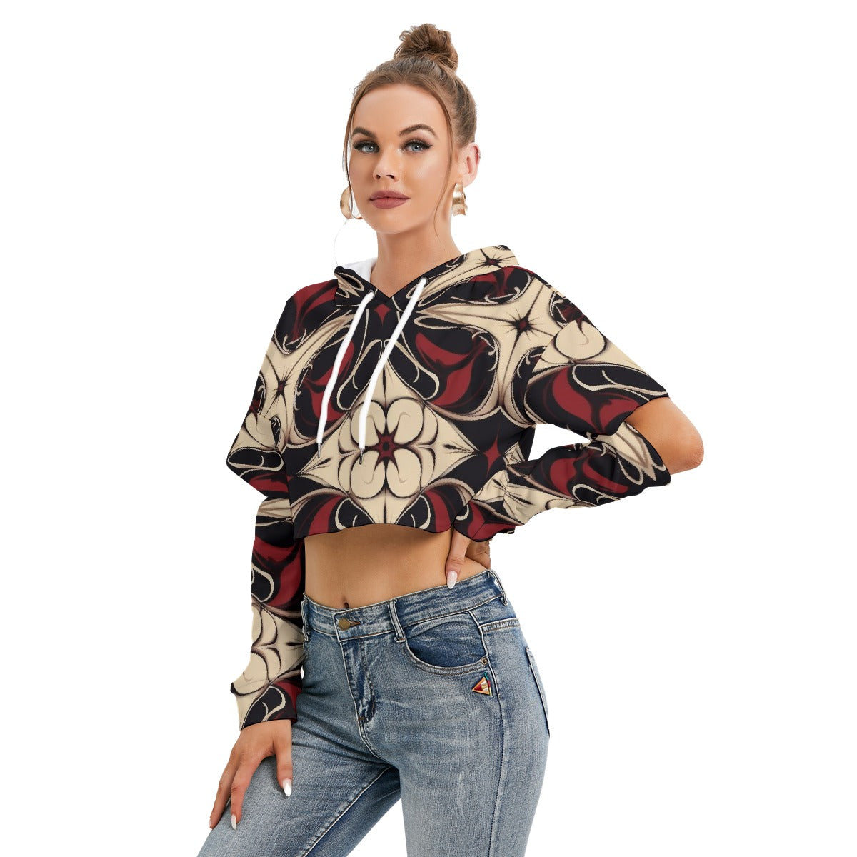 All-Over Print Women's Heavy Fleece Hoodie With Hollow Out Sleeve
