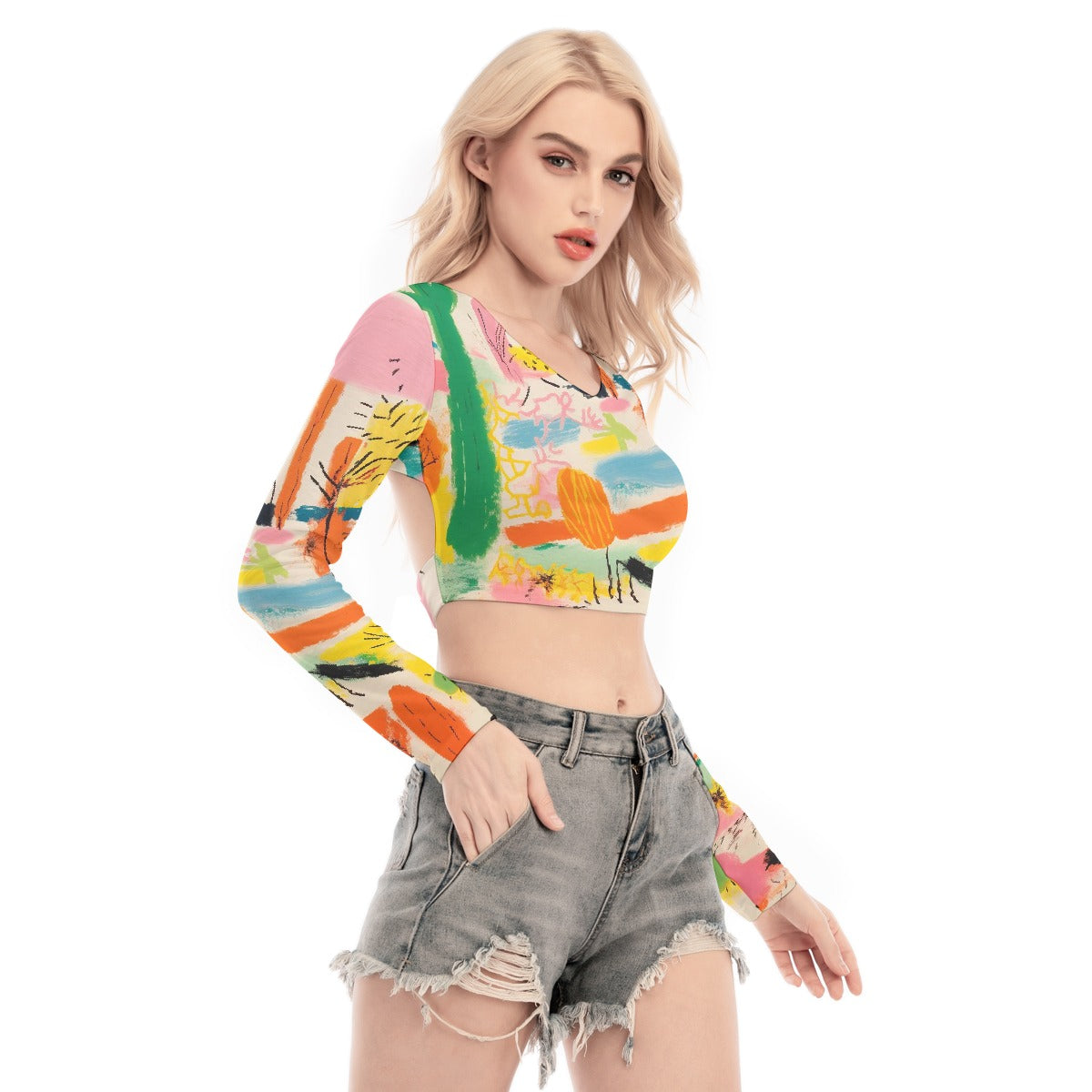 All-Over Print Women's Back Hollow T-shirt With Strap