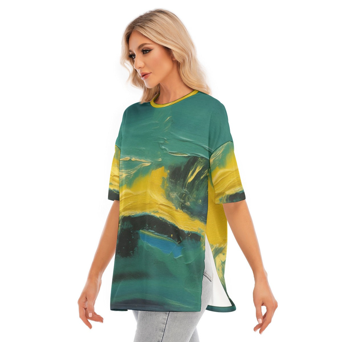 All-Over Print Women's Short Sleeves T-shirt With Hem Split