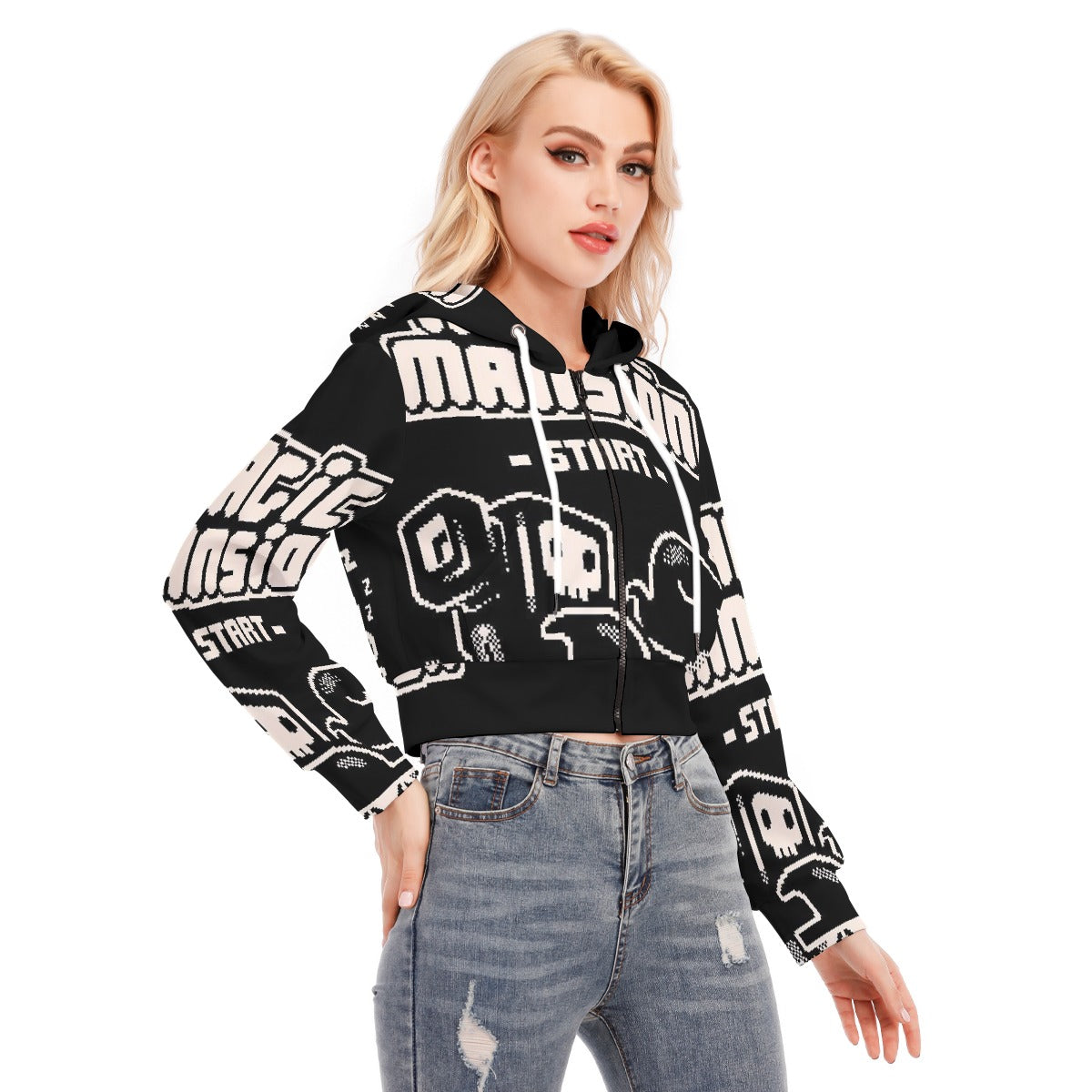 All-Over Print Women's Crop Top Hoodie With Zipper Closure