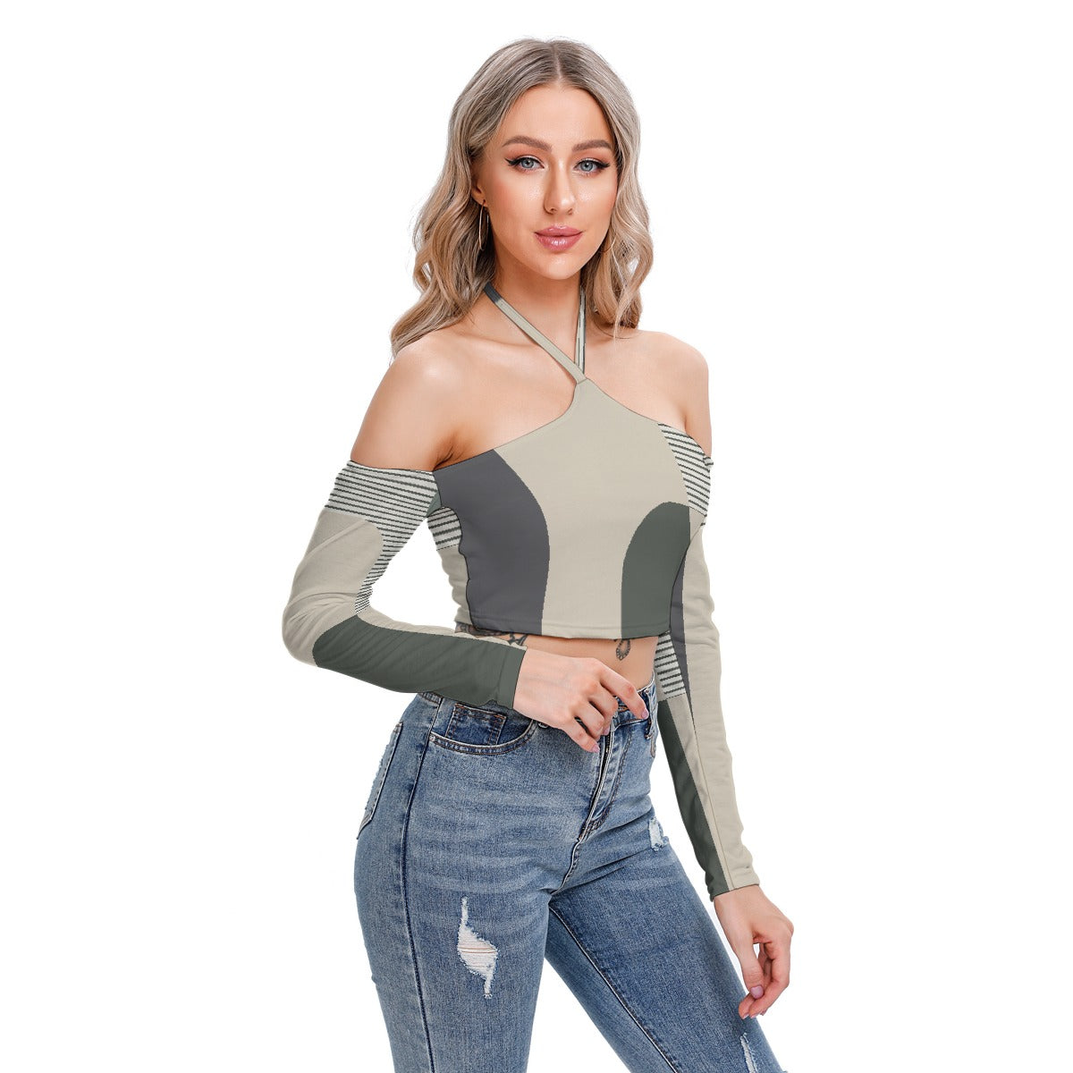 All-Over Print Women's Halter Lace-up Top