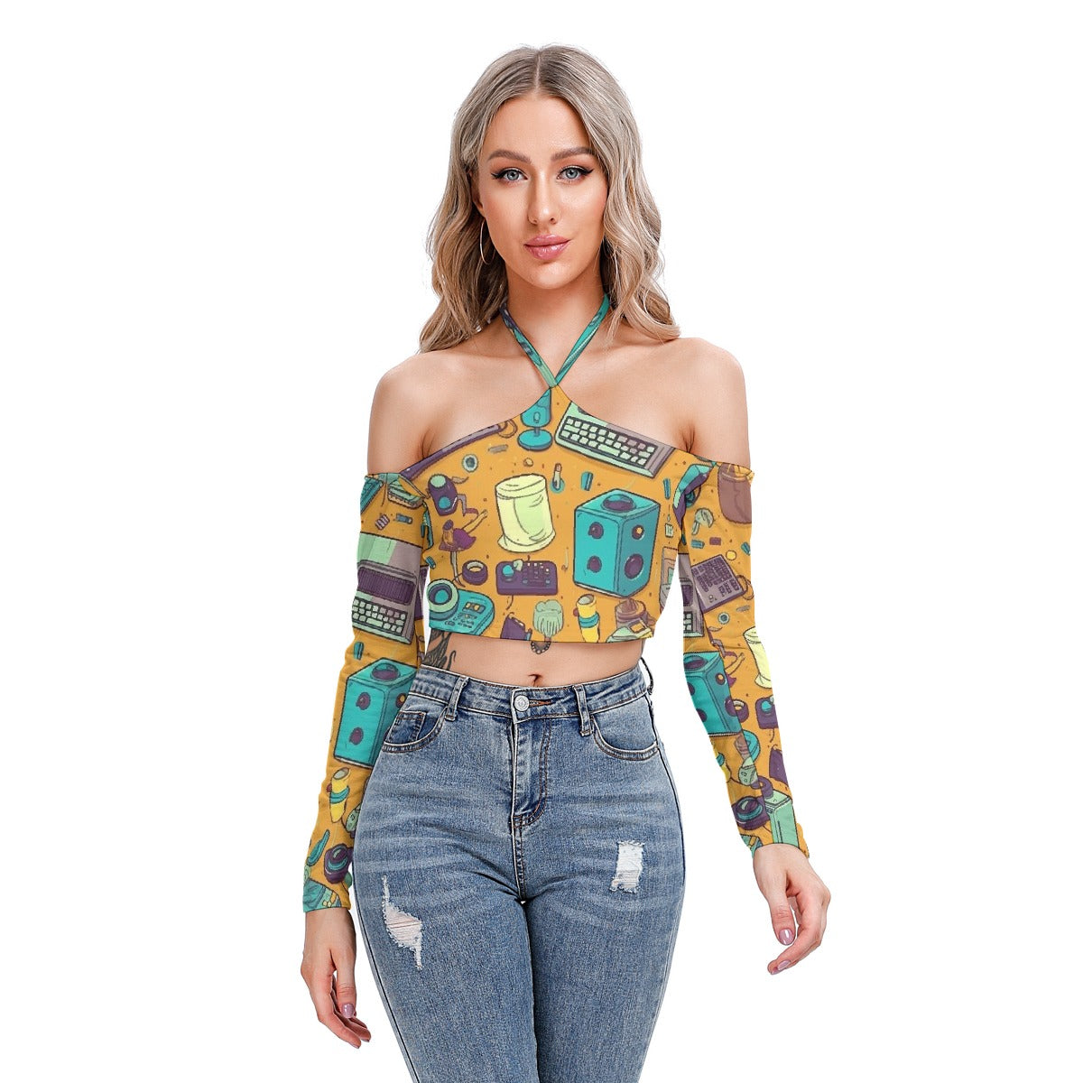 All-Over Print Women's Halter Lace-up Top