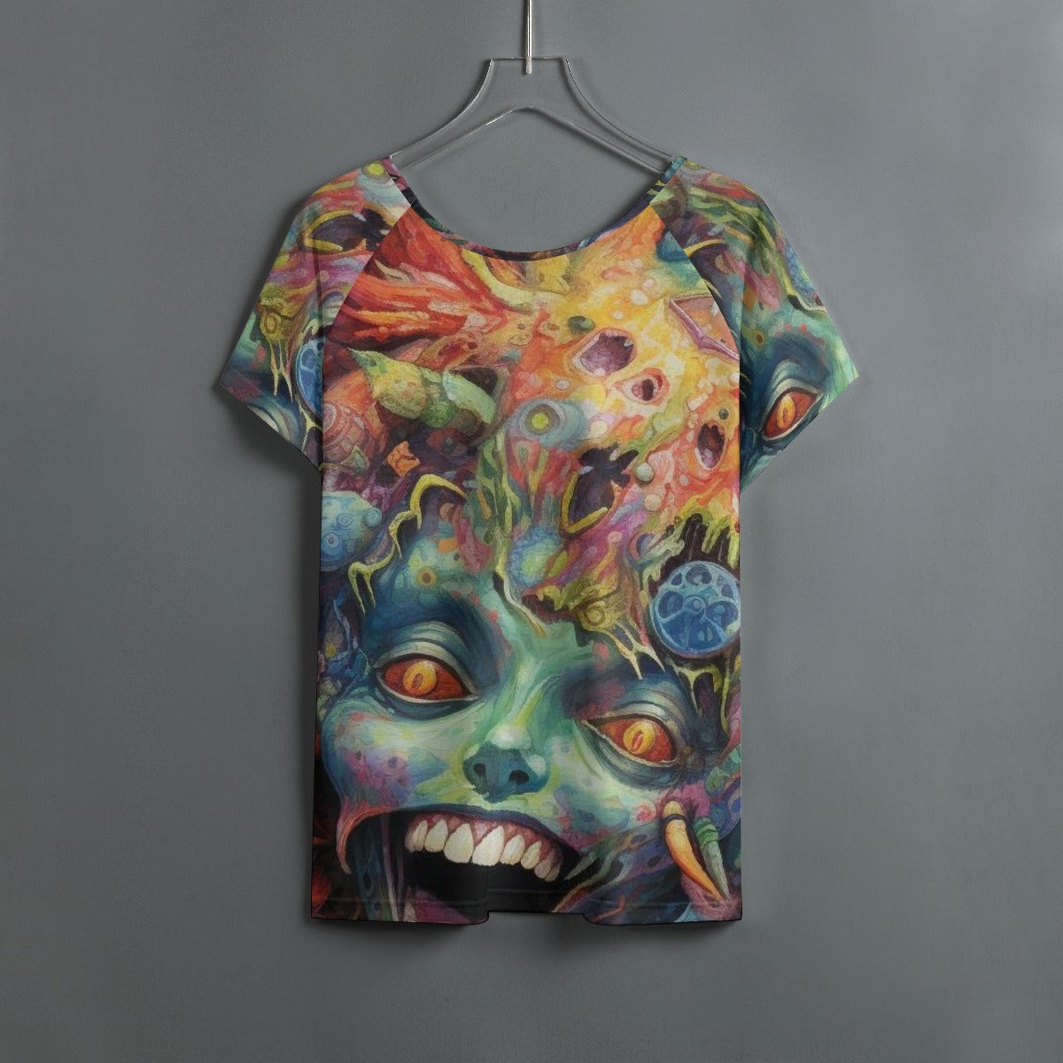 All-Over Print Women's Round Neck T-shirt With Raglan Sleeve