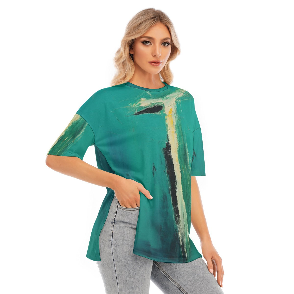 All-Over Print Women's Short Sleeves T-shirt With Hem Split