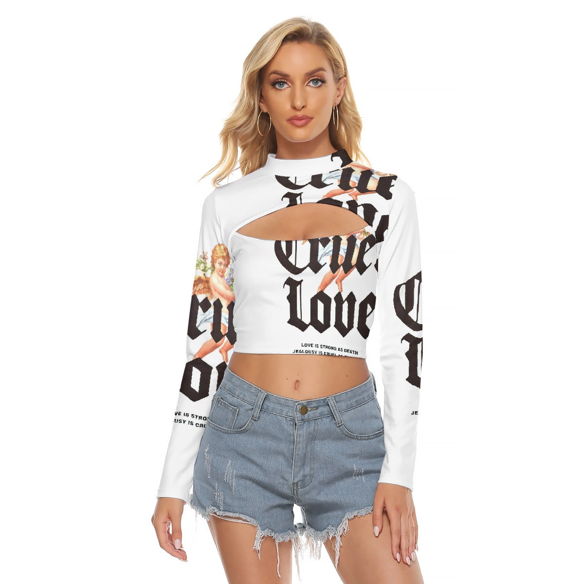 All-Over Print Women's Hollow Chest Keyhole Tight Crop Top