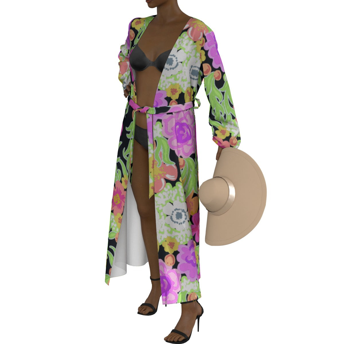 All-Over Print Women's Lace-up Chiffon Robe