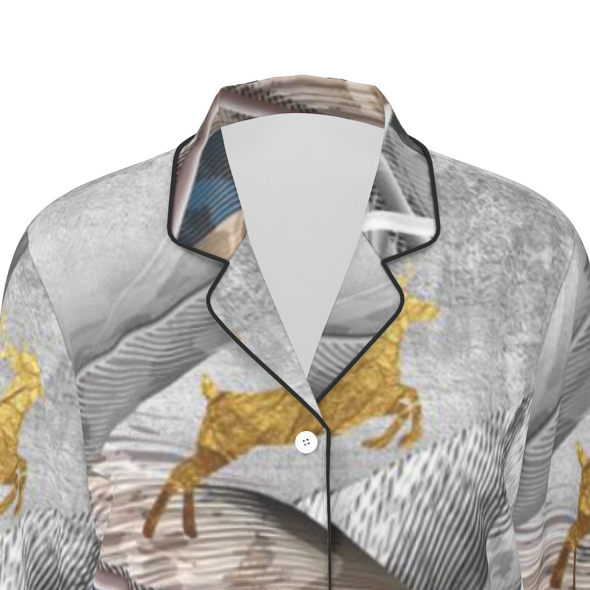 All-Over Print Women's Long Sleeve Pajama Set With Black Contrast Piping