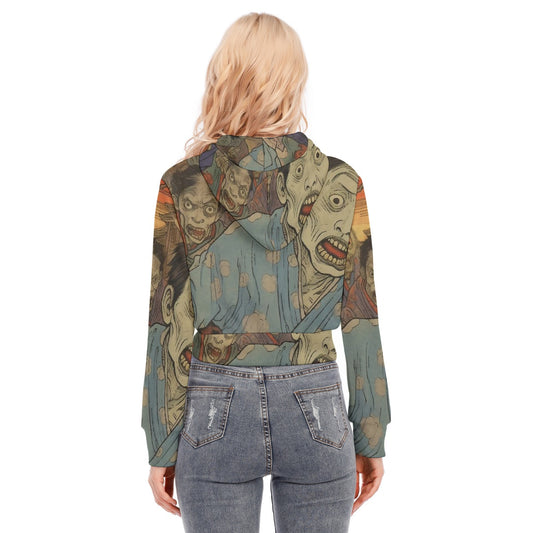 All-Over Print Women's Crop Top Hoodie With Zipper Closure