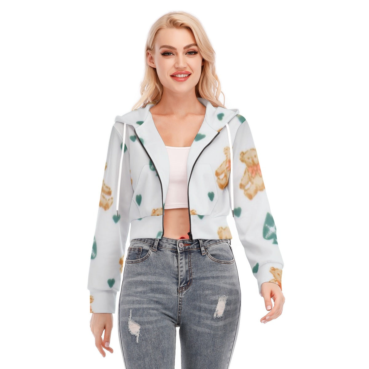 All-Over Print Women's Crop Top Hoodie With Zipper Closure