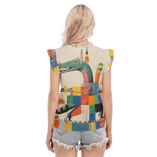 All-Over Print Women's Blouse With Ruffle Collar And Sleeve