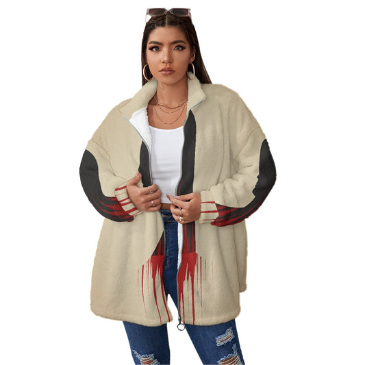 All-Over Print Unisex Borg Fleece Stand-up Collar Coat With Zipper Closure(Plus Size)