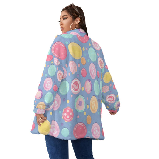 All-Over Print Unisex Borg Fleece Stand-up Collar Coat With Zipper Closure(Plus Size)
