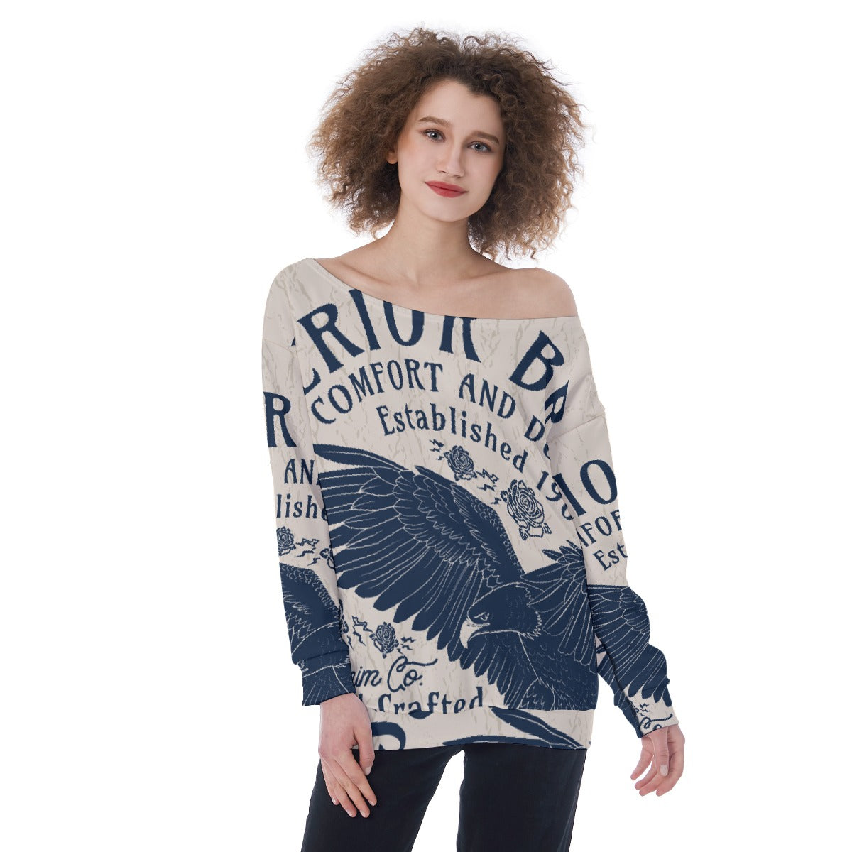 All-Over Print Oversized Women's Off-Shoulder Sweatshirt