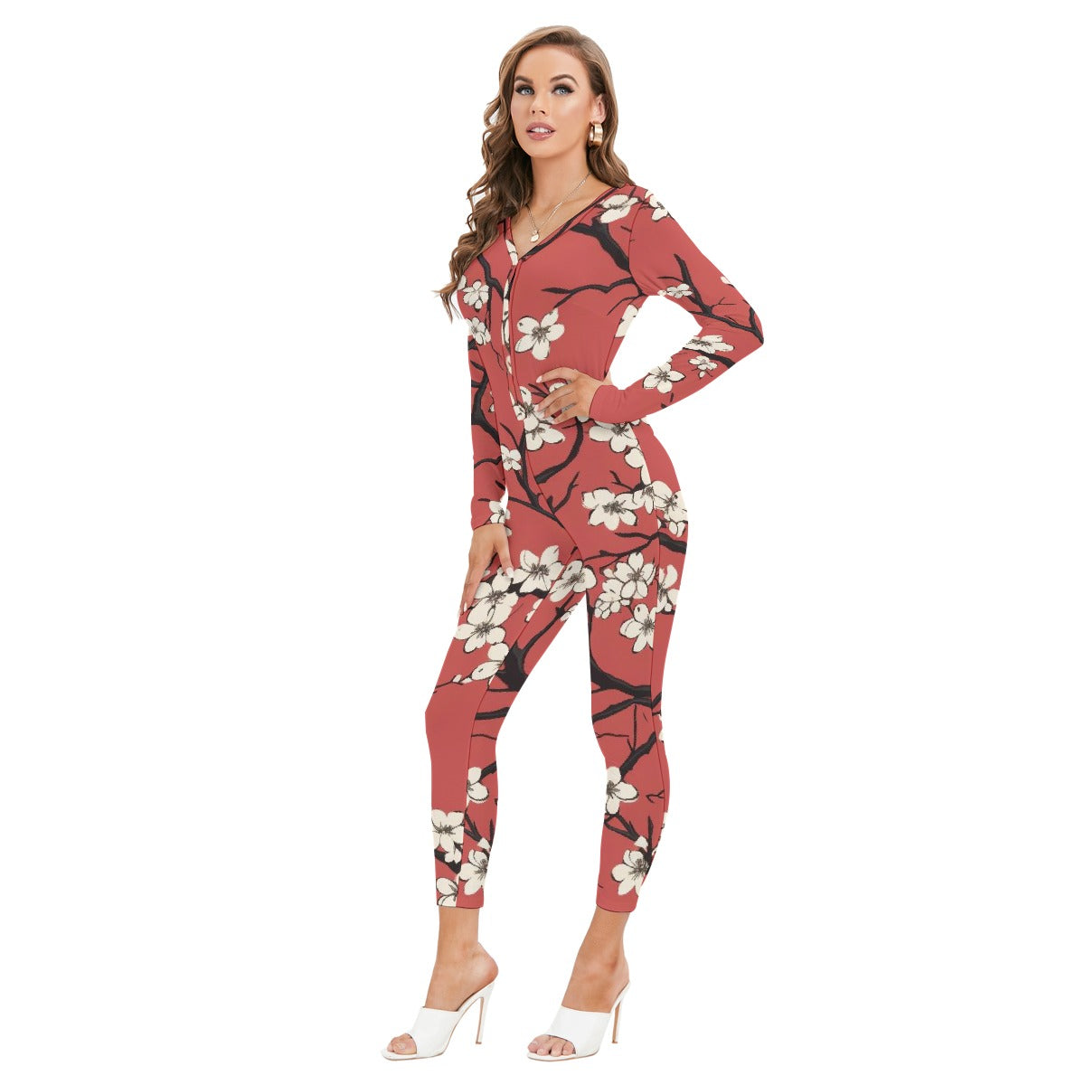 All-Over Print Women's Plunging Neck Jumpsuit