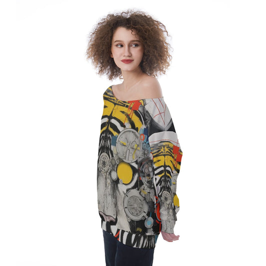 All-Over Print Oversized Women's Off-Shoulder Sweatshirt