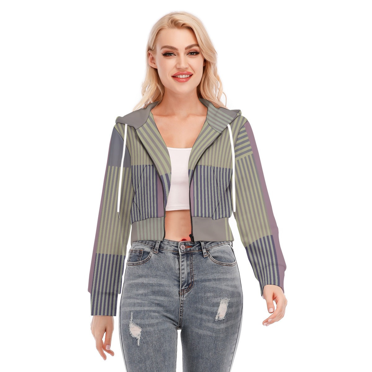 All-Over Print Women's Crop Top Hoodie With Zipper Closure