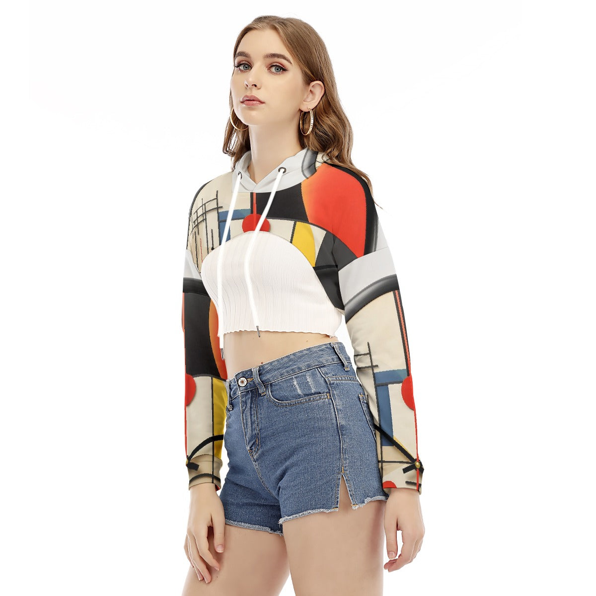 All-Over Print Women's Smock Short Hoodie With Long Sleeve