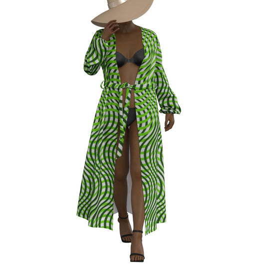 All-Over Print Women's Lace-up Chiffon Robe