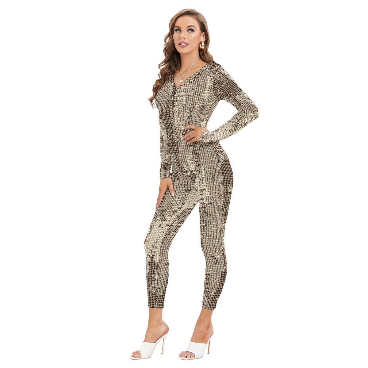All-Over Print Women's Plunging Neck Jumpsuit