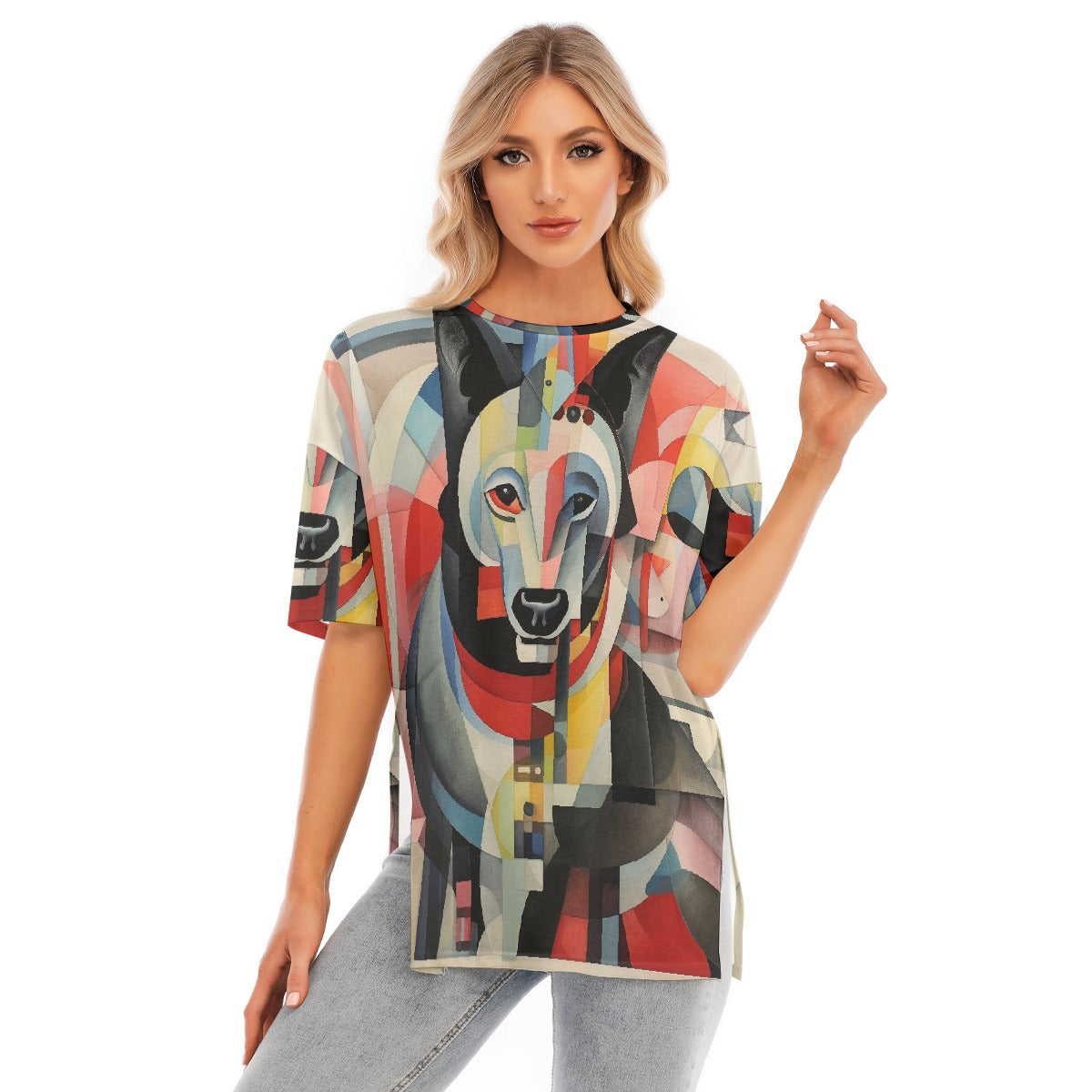 All-Over Print Women's Short Sleeves T-shirt With Hem Split