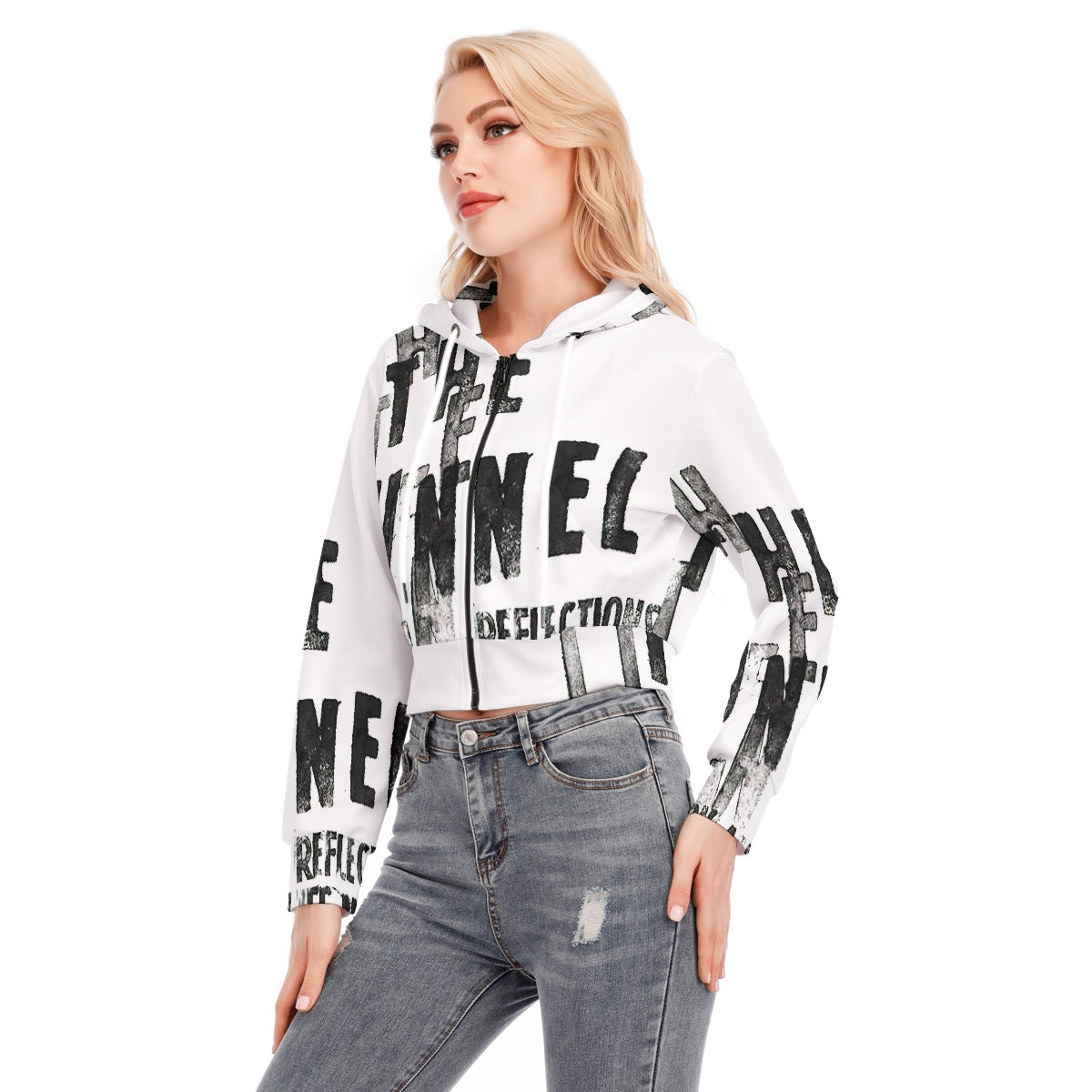 All-Over Print Women's Crop Top Hoodie With Zipper Closure