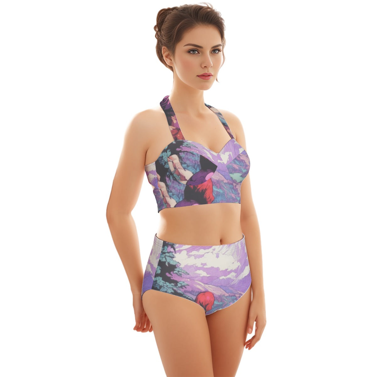 All-Over Print Women's Swimsuit Set With Halter