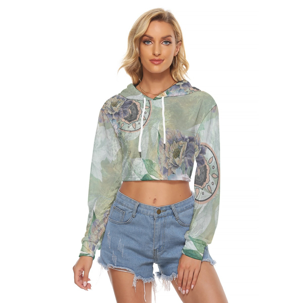 All-Over Print Women's Crop Top Hoodie|Velvet