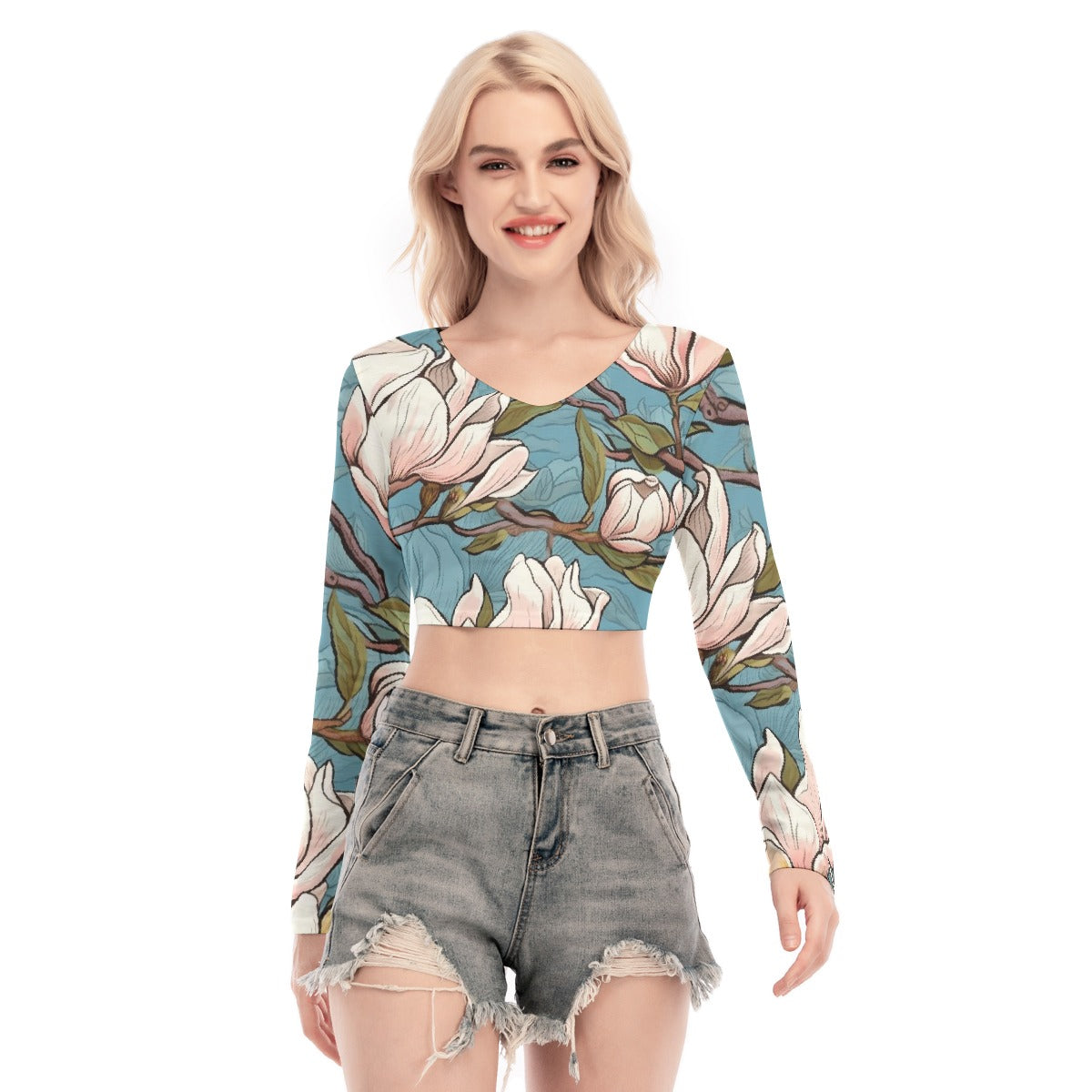 All-Over Print Women's Back Hollow T-shirt With Strap