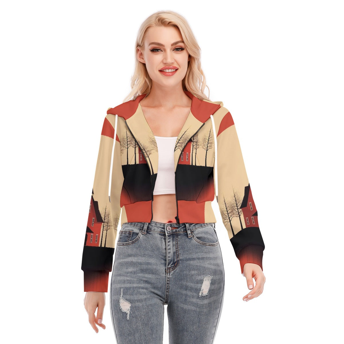 All-Over Print Women's Crop Top Hoodie With Zipper Closure