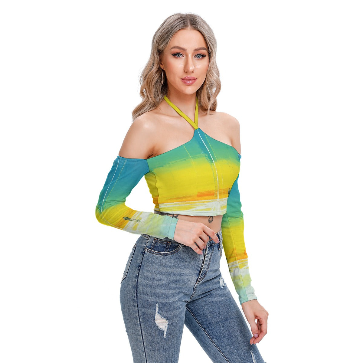 All-Over Print Women's Halter Lace-up Top