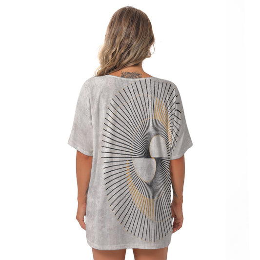 All-Over Print Women's Bat Sleeves V-Neck Blouse