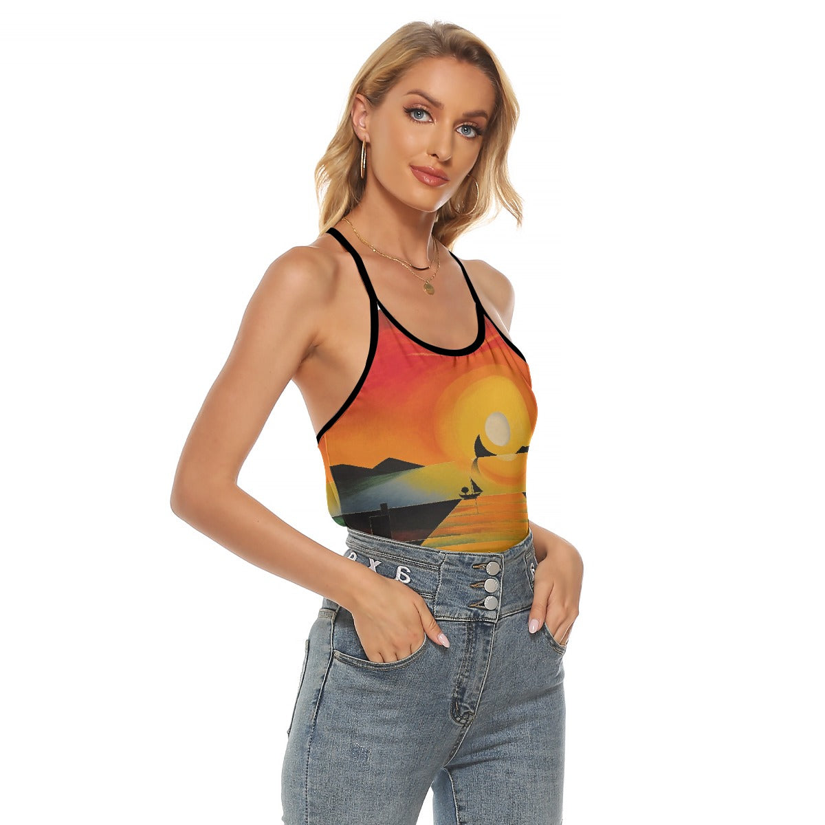 All-Over Print Women's Criss-Cross Open Back Tank Top