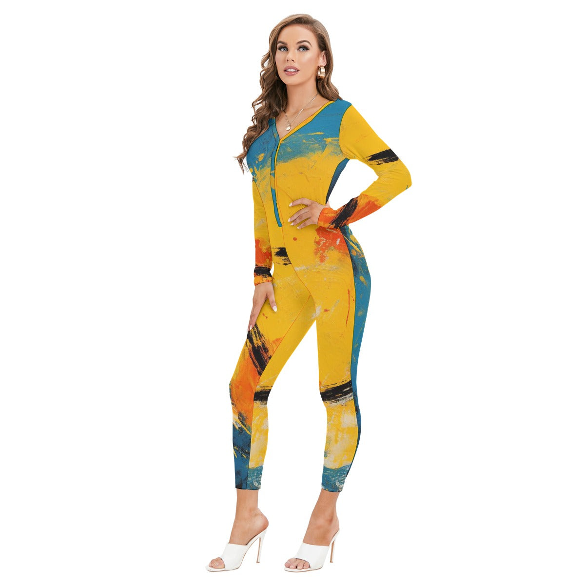All-Over Print Women's Plunging Neck Jumpsuit