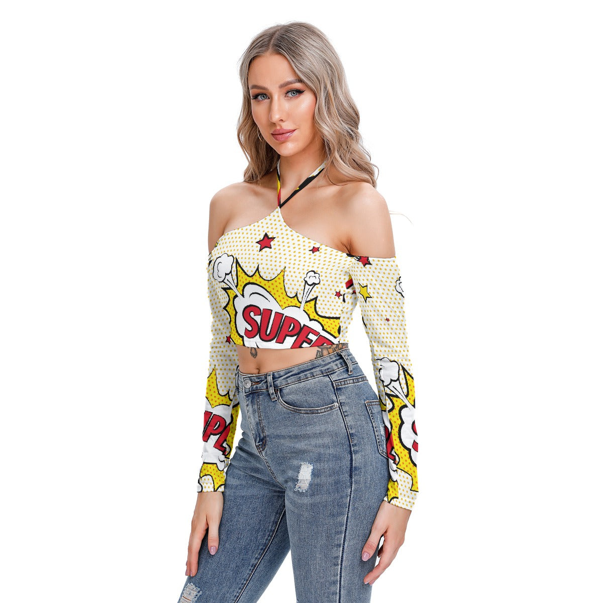 All-Over Print Women's Halter Lace-up Top
