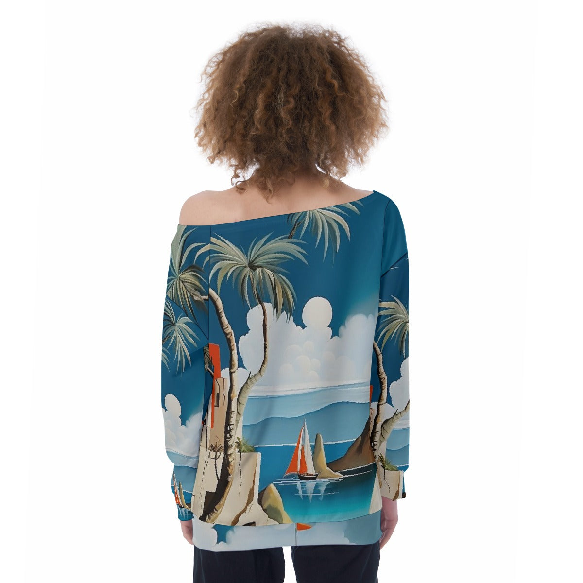 All-Over Print Oversized Women's Off-Shoulder Sweatshirt