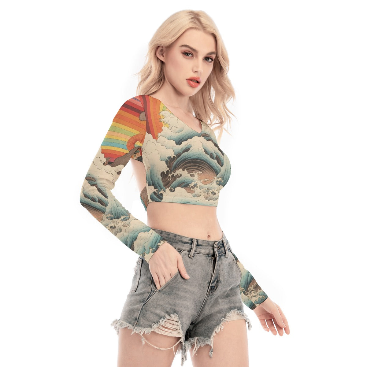 All-Over Print Women's Back Hollow T-shirt With Strap