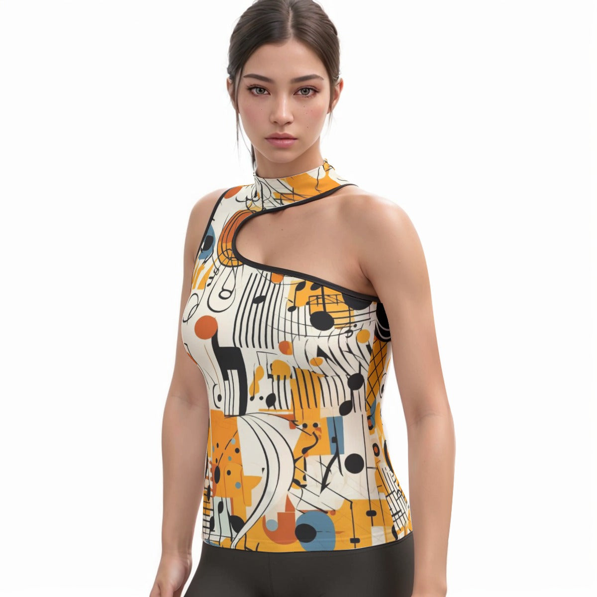 All-Over Print Women's Halter Sleeveless Asymmetrical Tank Top